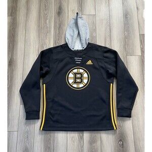 Adidas BOSTON BRUINS NHL Black/Gray Hoodie Pullover Trefoil Stripes Women's L